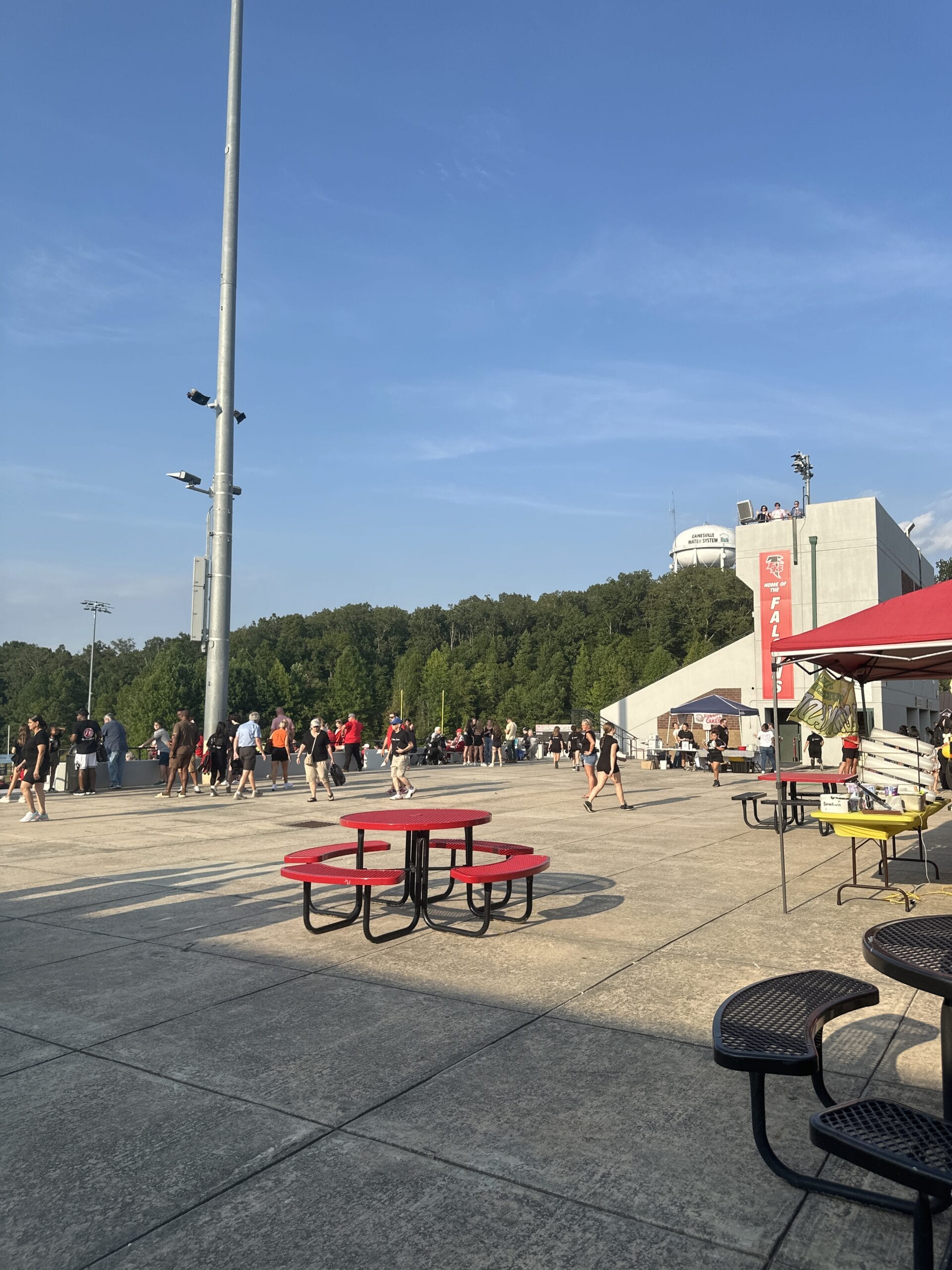 A scenic shot taken outside of the landscape of a school's event.